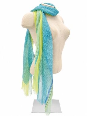 Gap Blue & Green Colorblock Fringe Scarf Wrap Accessory One Size Boho Coastal